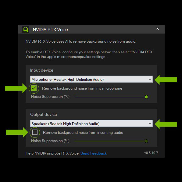 Nvidia RTX Voice - ustawienia
