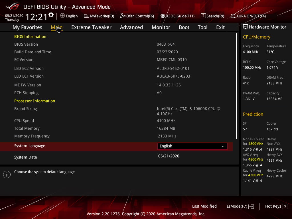 Asus ROG Maximus XII Extreme - BIOS UEFI