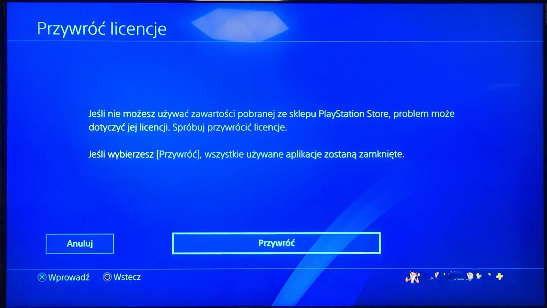 PS4 Przywróć Licencję