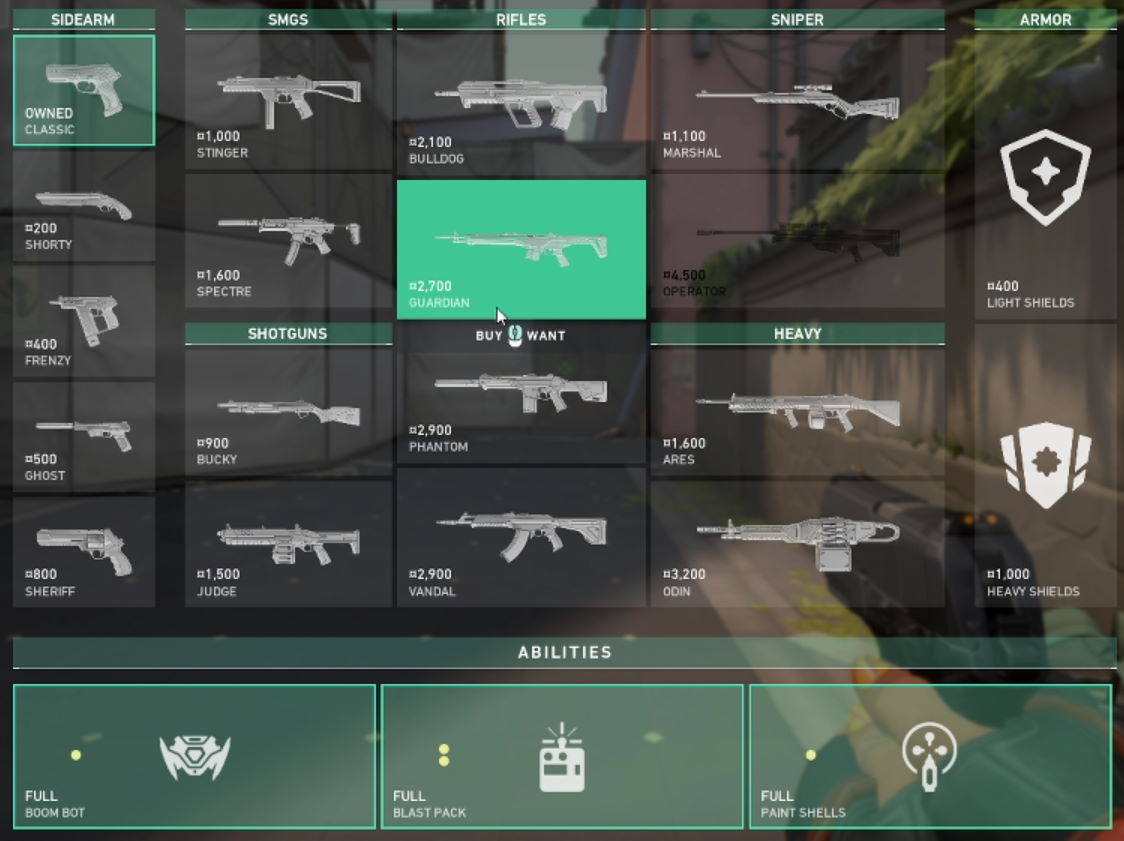 Valorant - menu zakupów