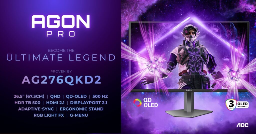 AGON PRO AG276QKD2 – gamingowy monitor QD-OLED 500 Hz dla najbardziej wymagających graczy
