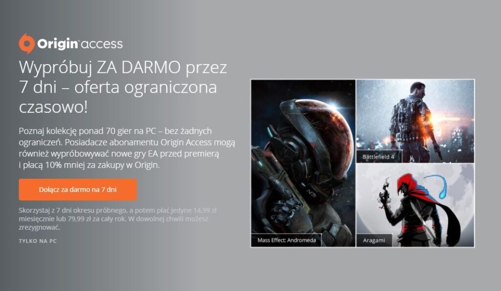 Do 19 czerwca możemy za darmo wypróbować Origin Access