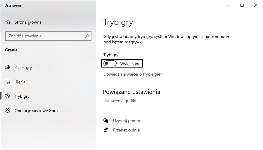 Jak wyłączyć tryb gry Windows 10