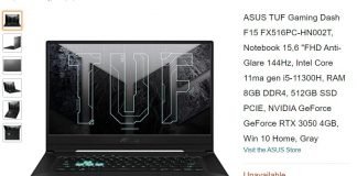 Laptop ASUS TUF Dash F15, pojawił się w sklepie Amazon z kartą graficzną GeForce RTX 3050